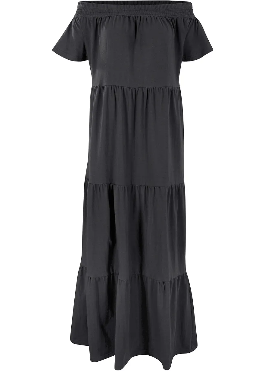 Baumwoll-Jersey-Maxikleid mit Volants und Carmenausschnitt