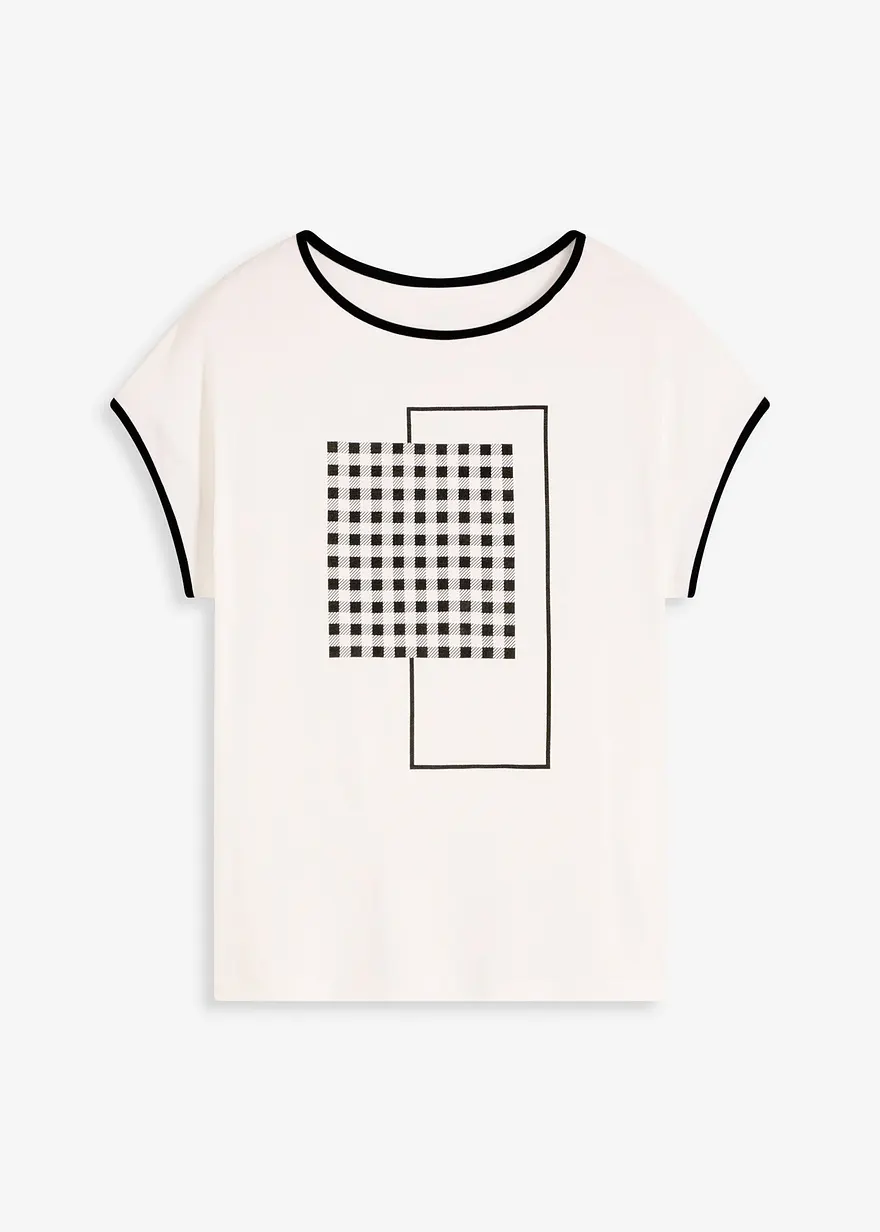 Shirt mit platziertem Druck und Kontrast Piping