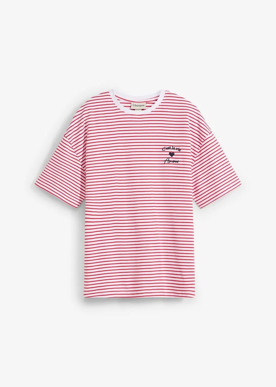Gestreiftes T-Shirt mit Stickerei