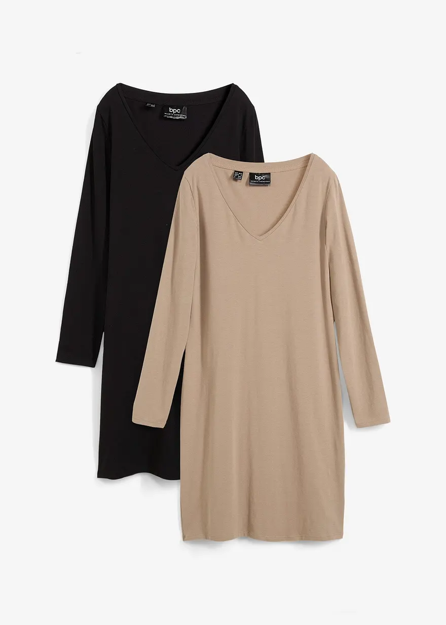 Jerseykleid mit V-Ausschnitt (2er Pack)