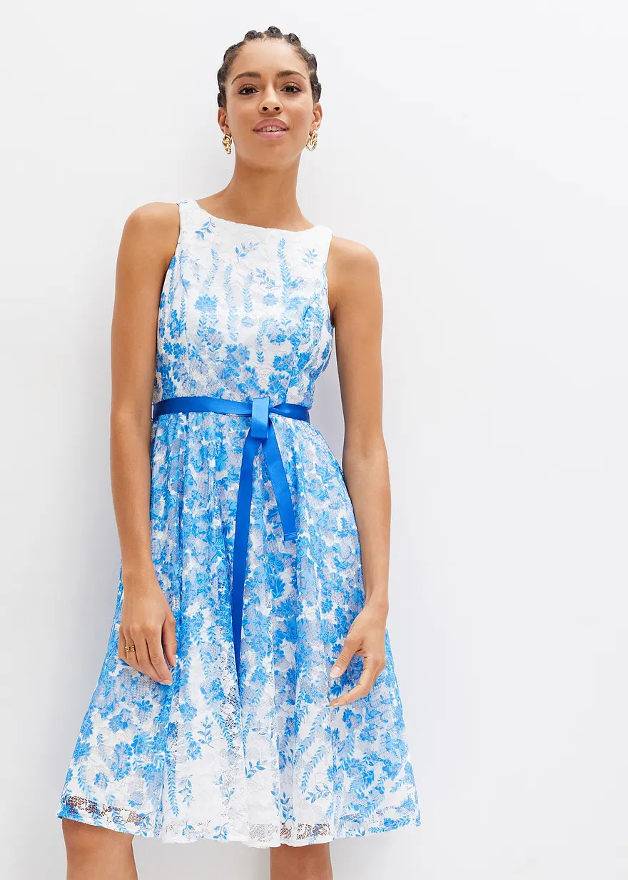 Spitzenkleid mit Satin-Band