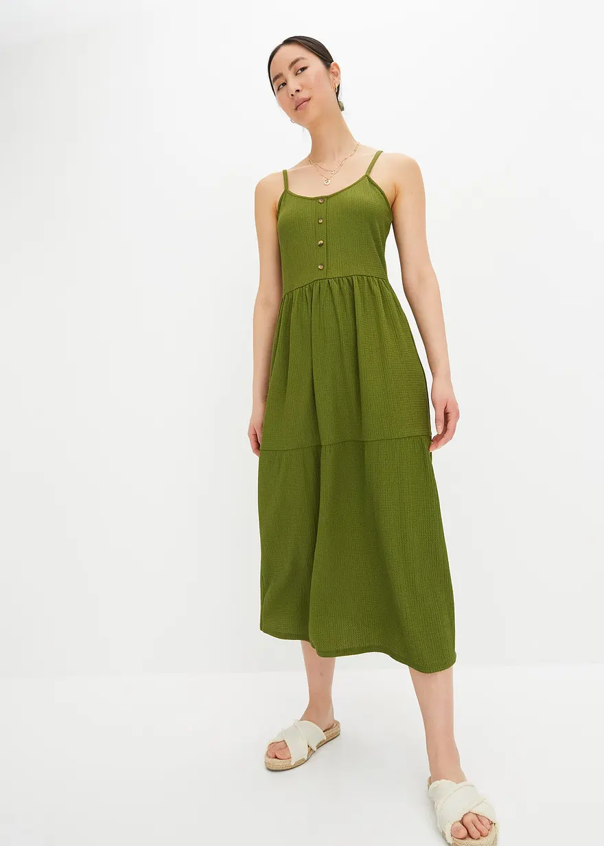 Jersey-Kleid mit Volants und dekorativer Knopfleiste