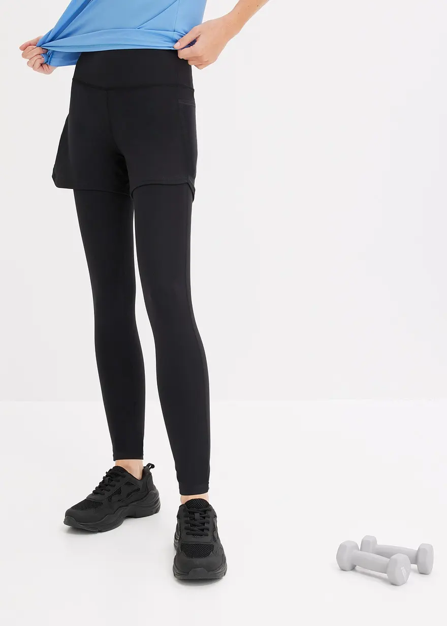 Sport-Leggings mit Shorts und Handytasche aus Mesh