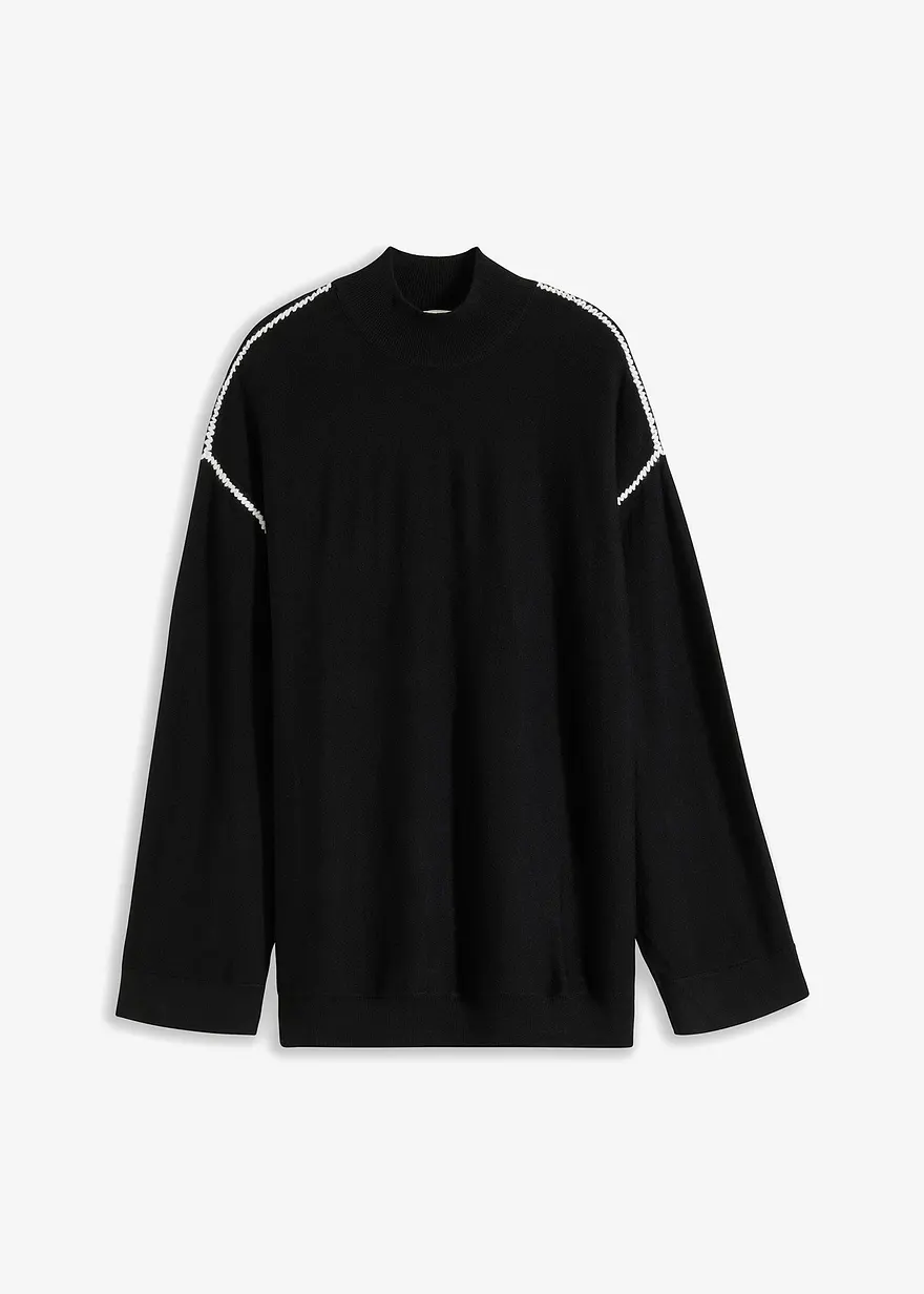 Boxy-Pullover mit Zierstich aus Viskose-Mix