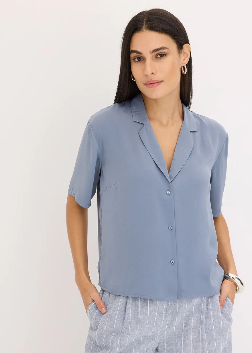 Satin-Bluse mit Reverskragen