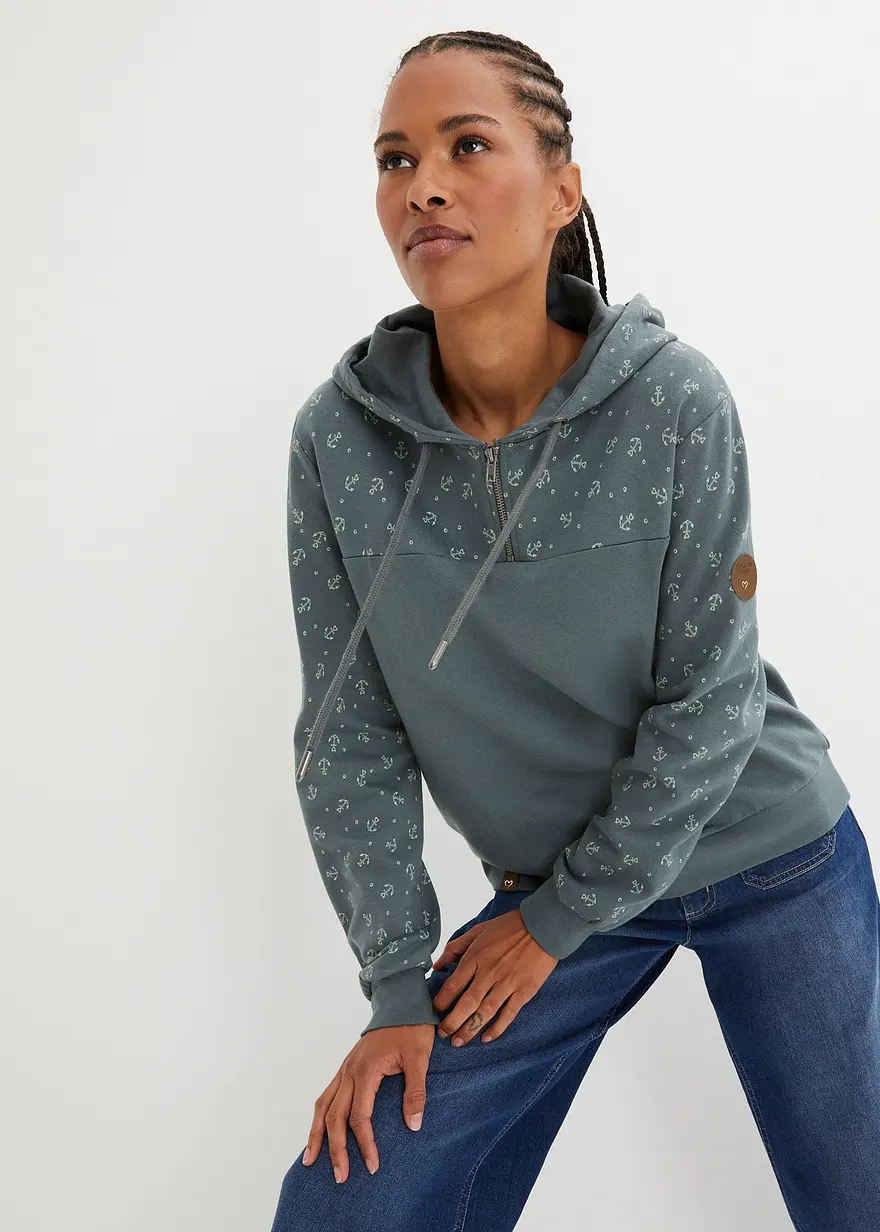 Kapuzensweatshirt mit Reißverschluss aus reiner Baumwolle