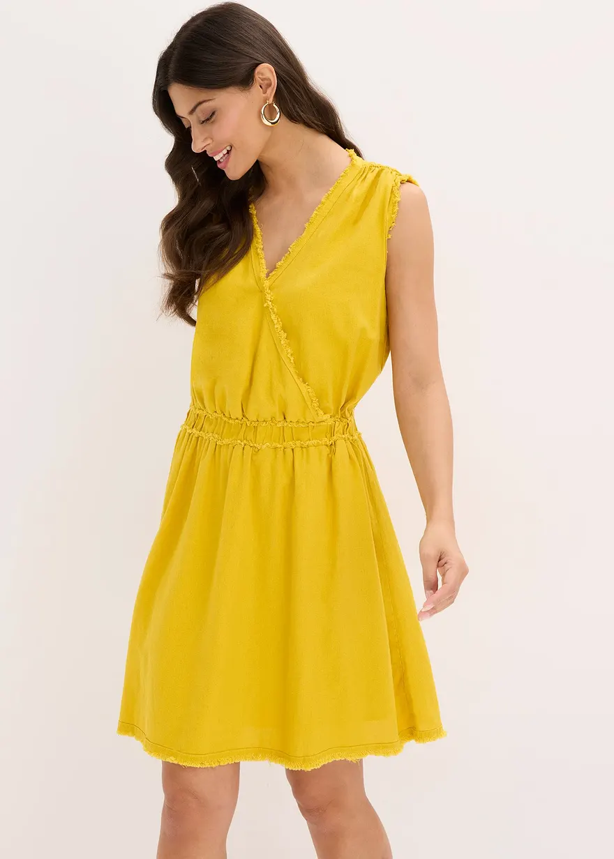 Kleid mit Fransendetail und Leinenanteil
