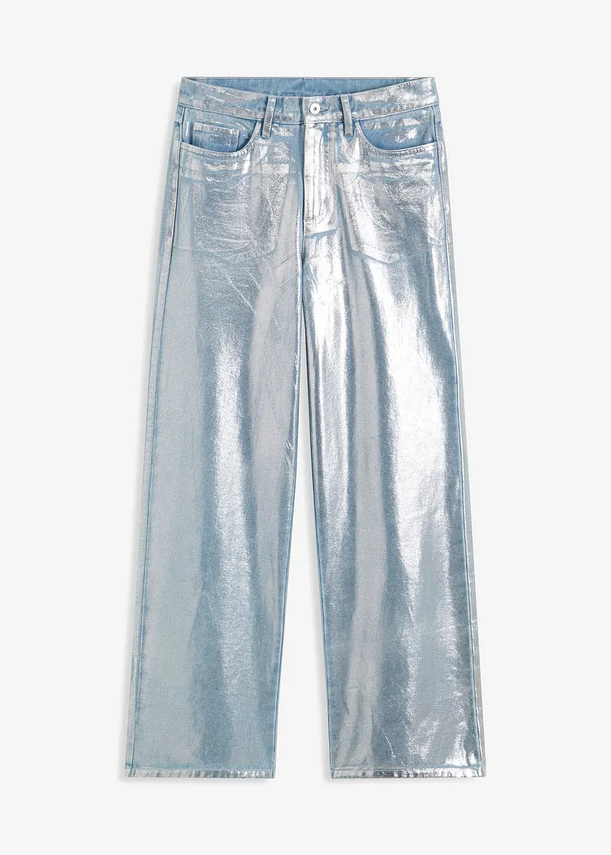 Wide-Leg-Jeans, mit Glanzbeschichtung
