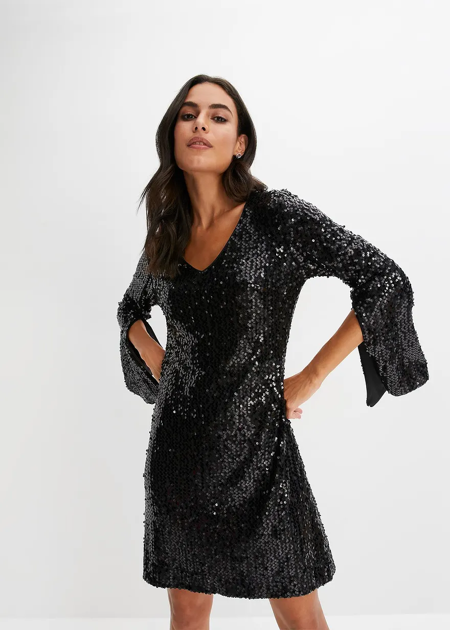Paillettenkleid mit Trompeten-Ärmel