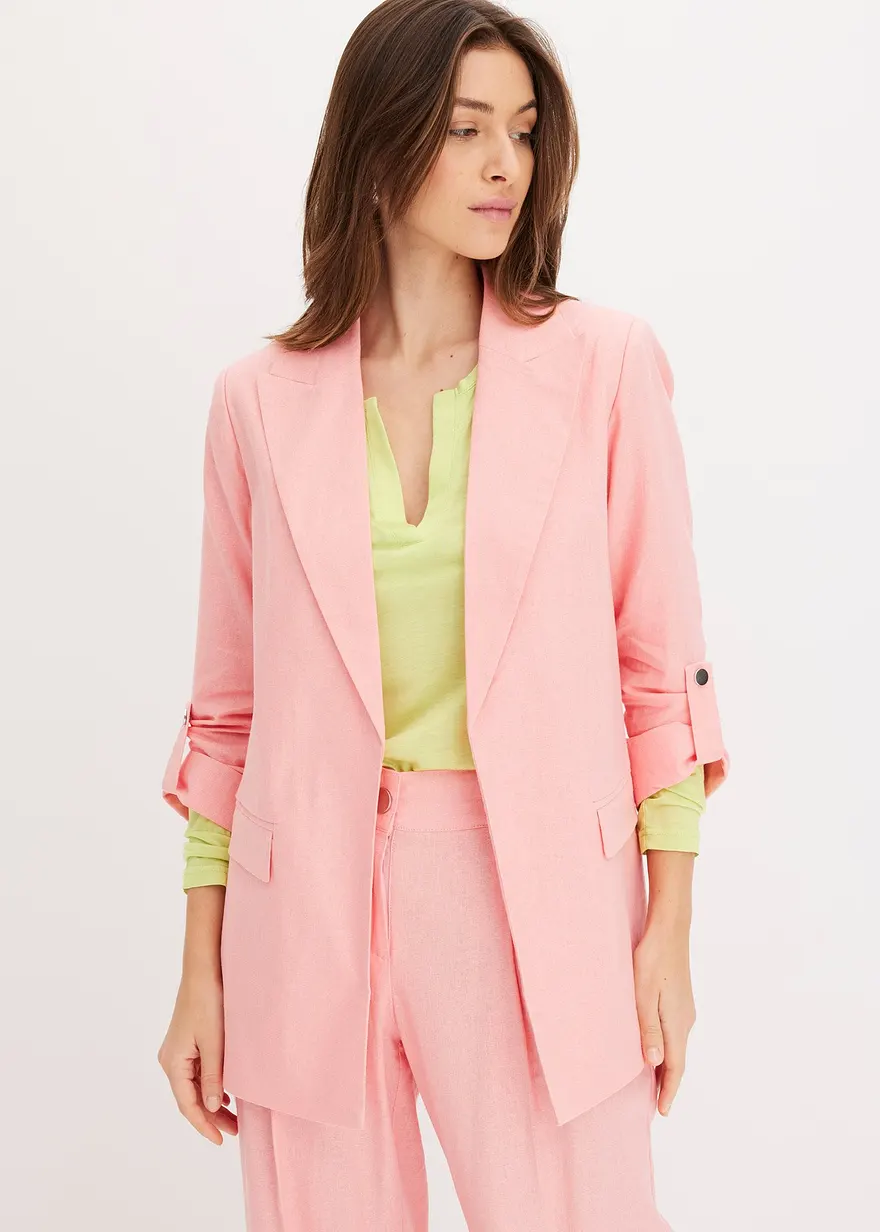 Leinen Blazer mit gerafften Ärmeln