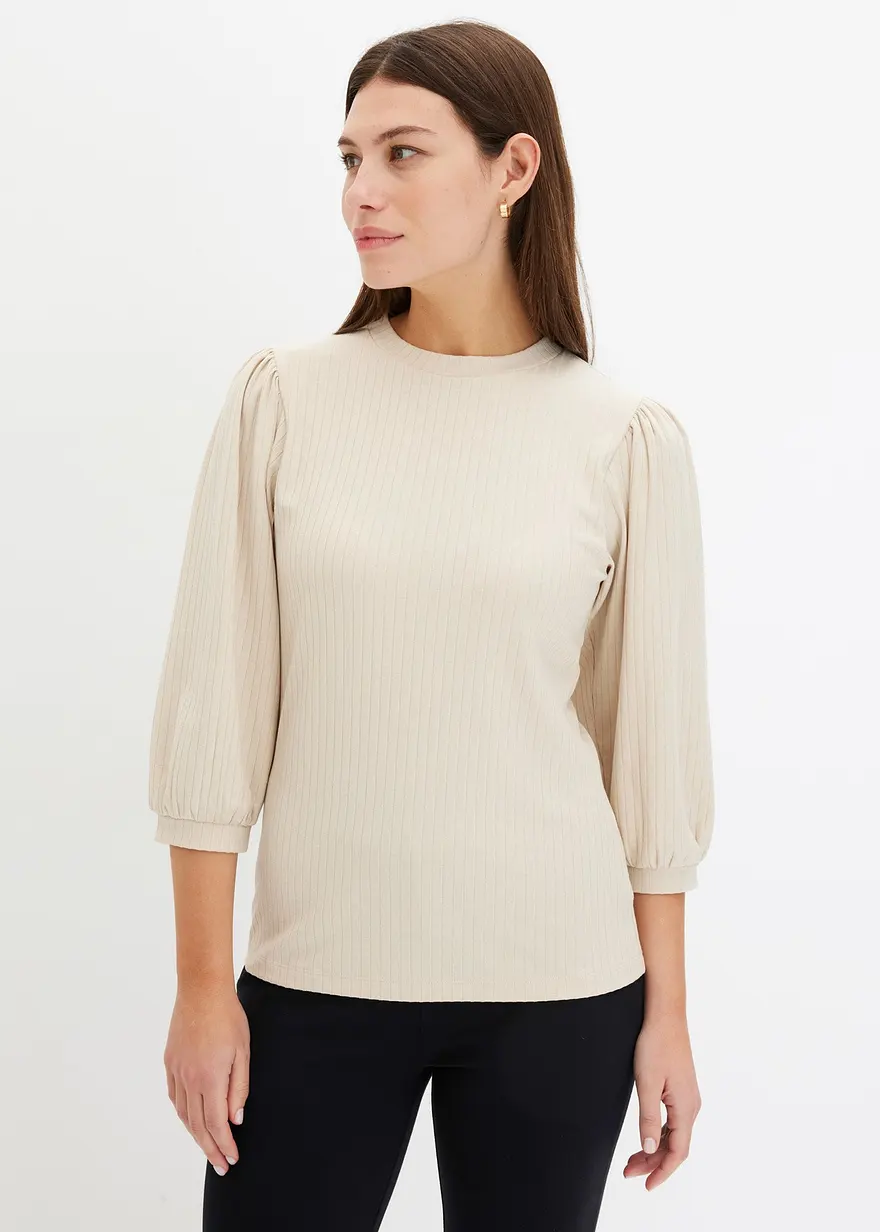 Rippshirt mit Ballonärmel
