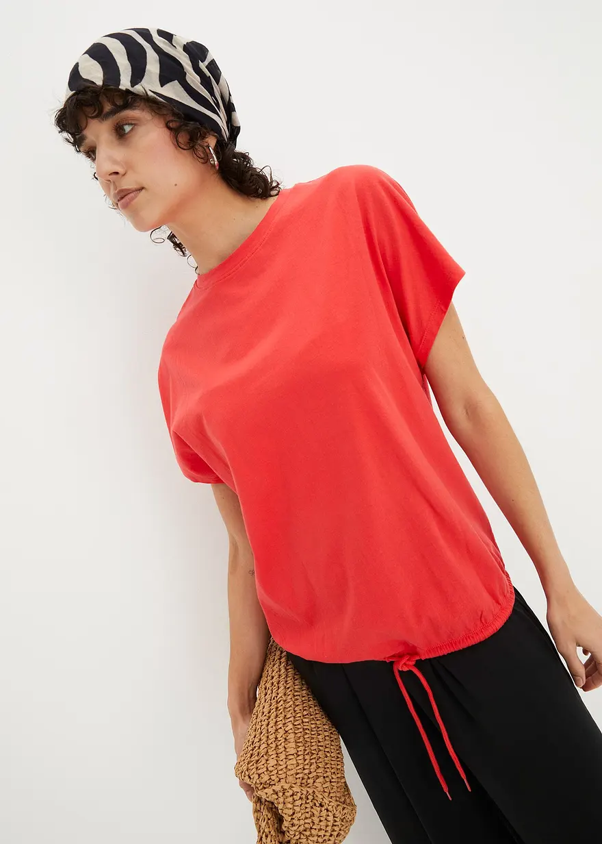Shirt mit Bindedetail am Saum aus Baumwolle-Viskose-Mix