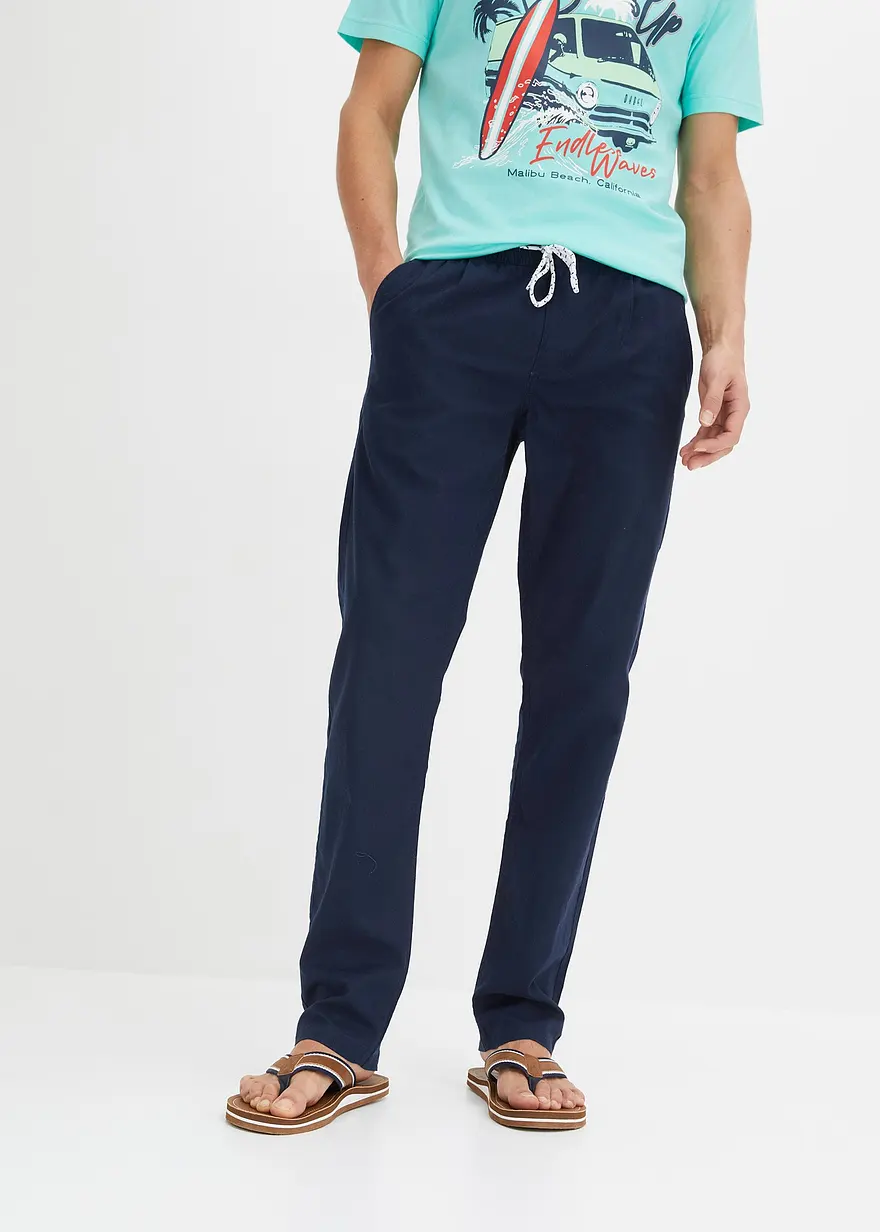 Regular Fit Schlupfhose mit Leinen, Straight