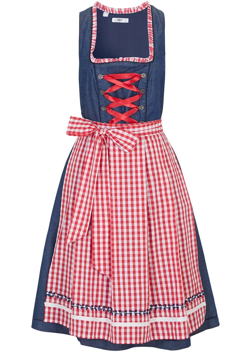 Dirndl in Jeansoptik mit Schürze, knieumspielend (2-tlg.Set)