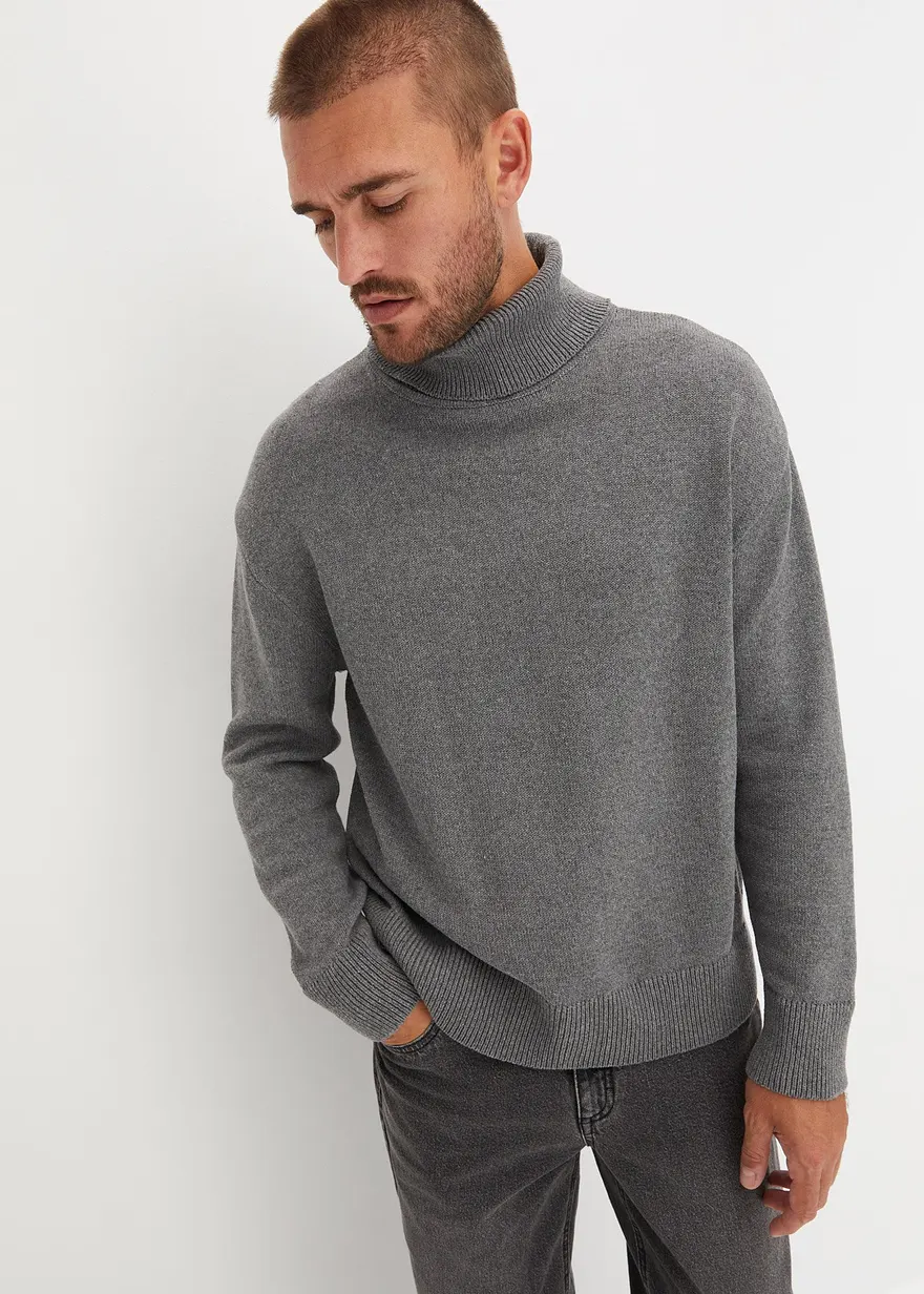 Rollkragenpullover mit recycelter Baumwolle, Loose Fit