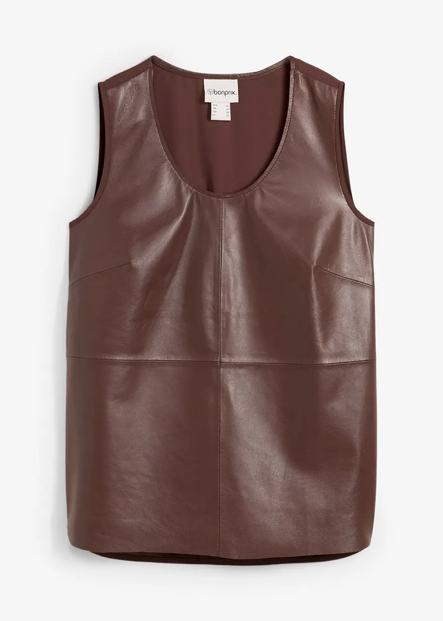 Tanktop mit Vorderseite aus Lammnappa-Leder