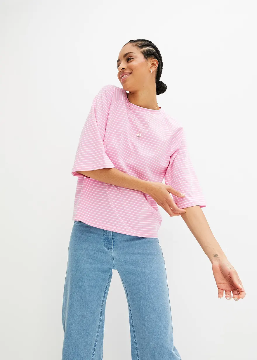 Gestreiftes T-Shirt mit Raglan-Ärmeln, hochgeschlossen