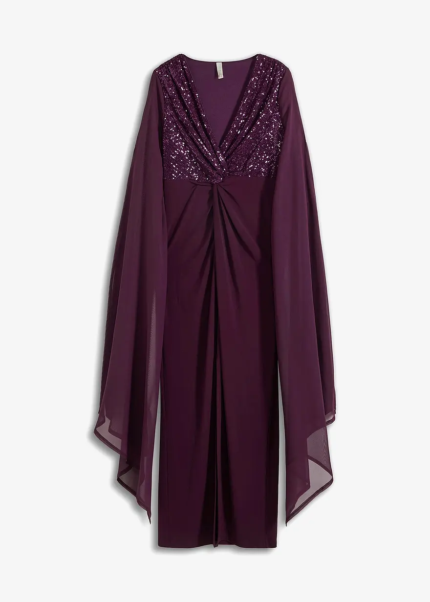 Maxikleid mit Pailletten und Chiffon-Ärmel