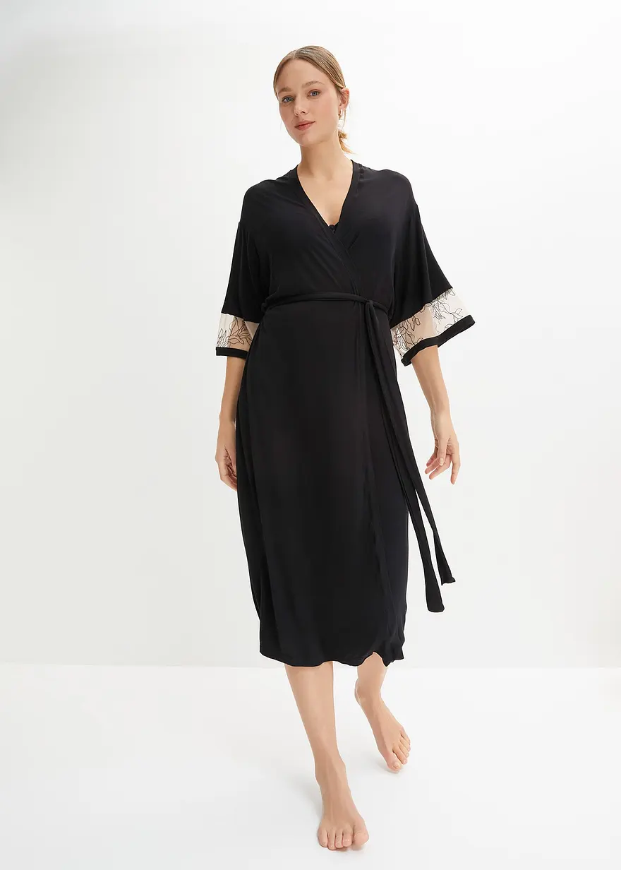 Langer Viskose Kimono mit Stickerei