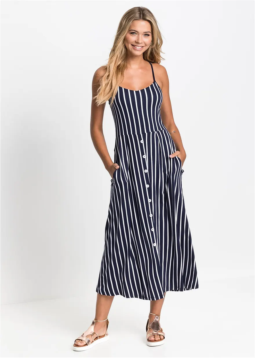 Sommerliches Jerseykleid mit Knopfleiste und Streifen