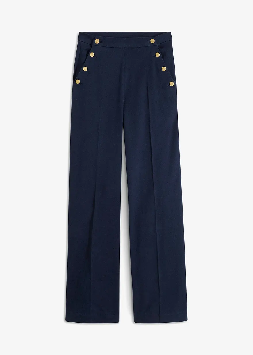 Wideleg-Hose mit Goldknöpfen