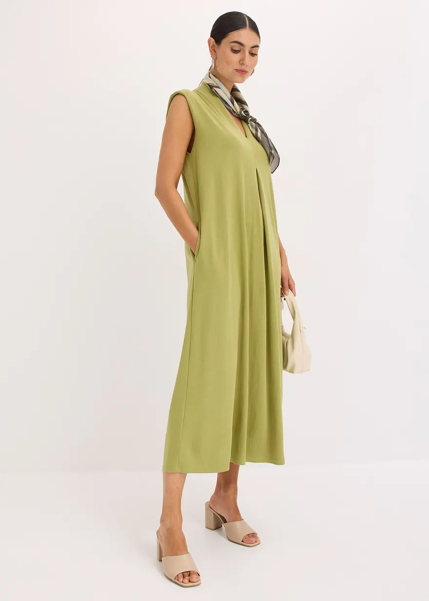 Jerseykleid aus Viskose- Pique mit Schulterpolster