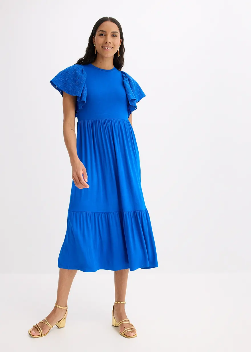 Jerseykleid mit Lochstickerei aus softem Viskose-Mix