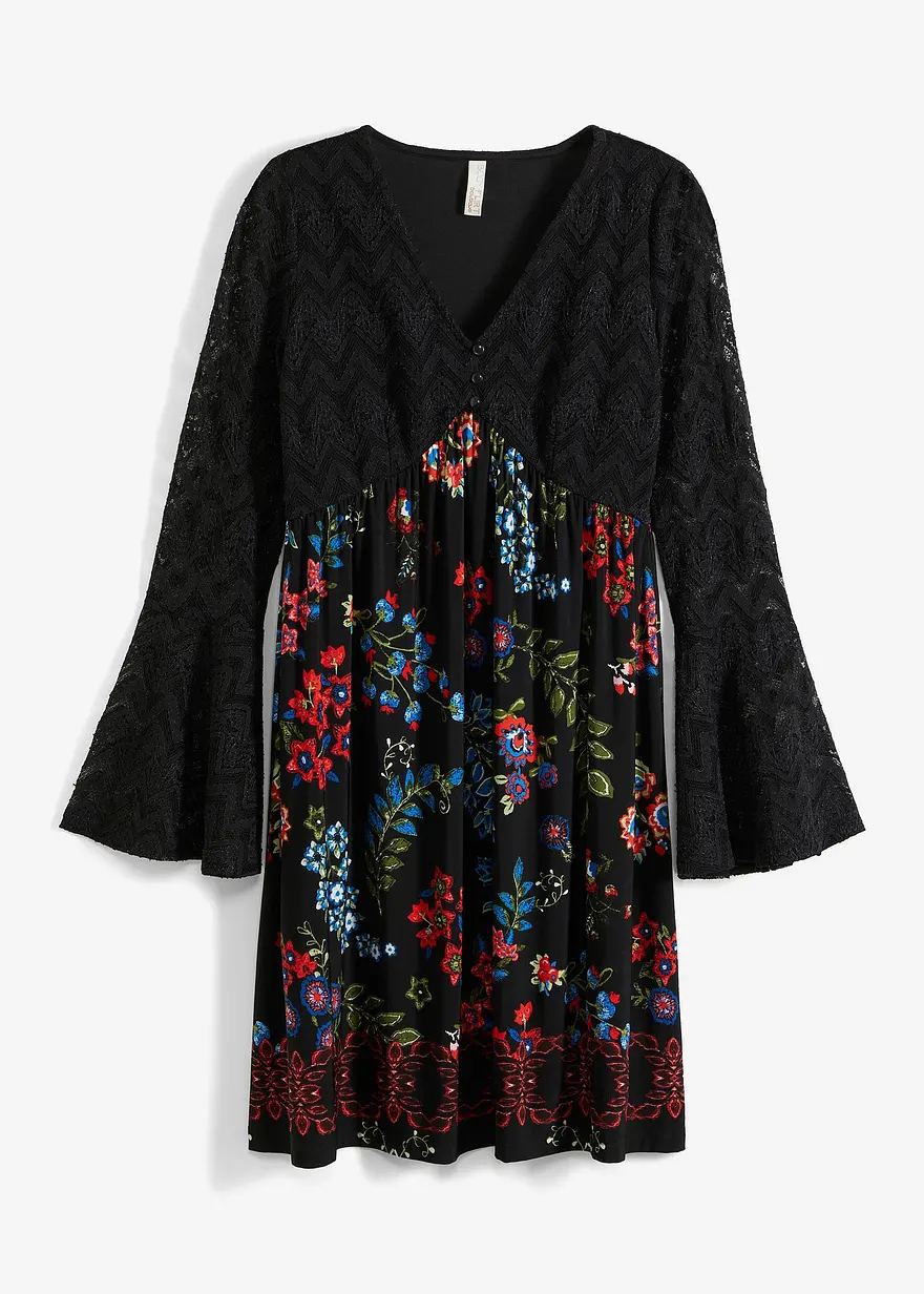 Jerseykleid mit Spitzen-Oberteil