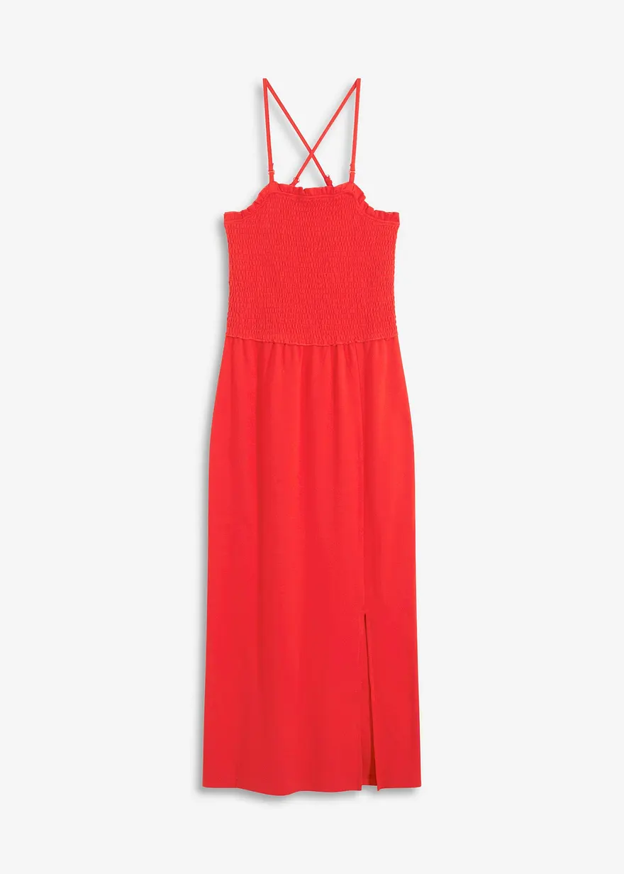 Midikleid aus festem Jersey mit Smockeinsatz und Schlitz