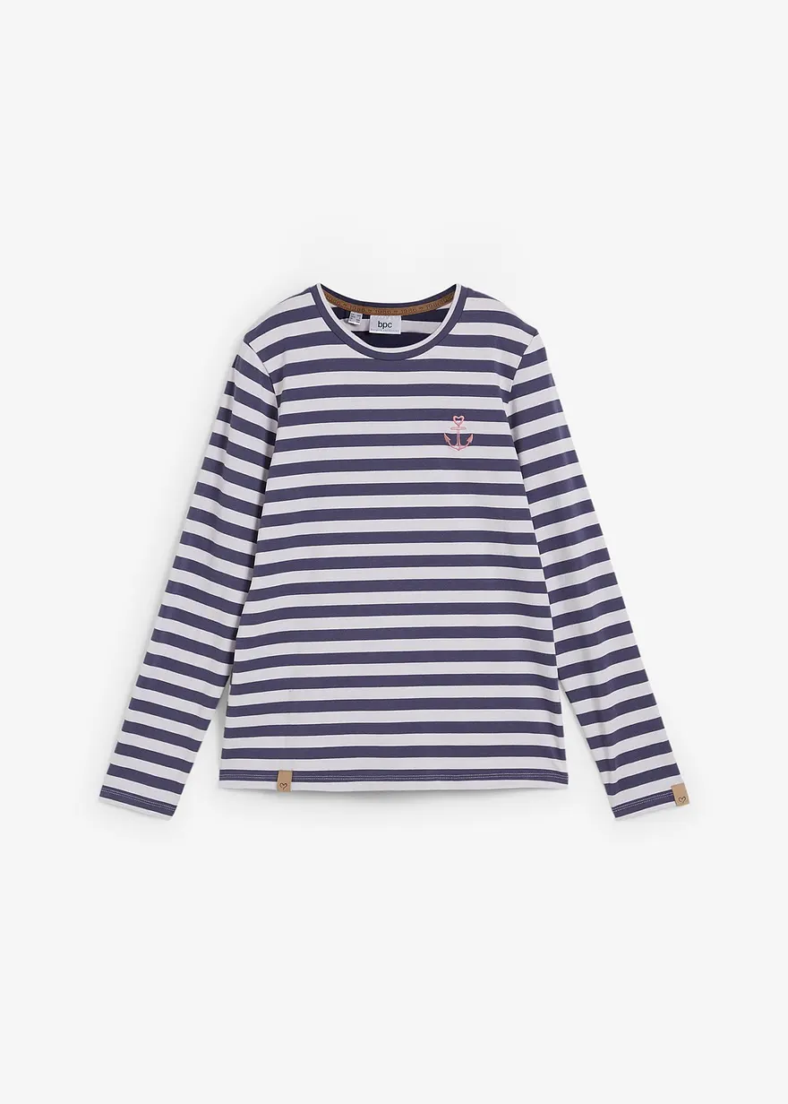 Gestreiftes Langarmshirt mit Stickerei