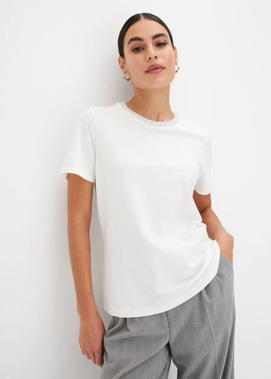 Shirt mit Strickbündchen und Glitzergarn