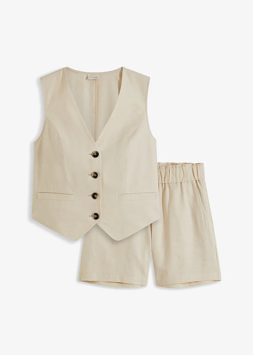 Weste und Shorts (2-tlg.Set), Leinenmix
