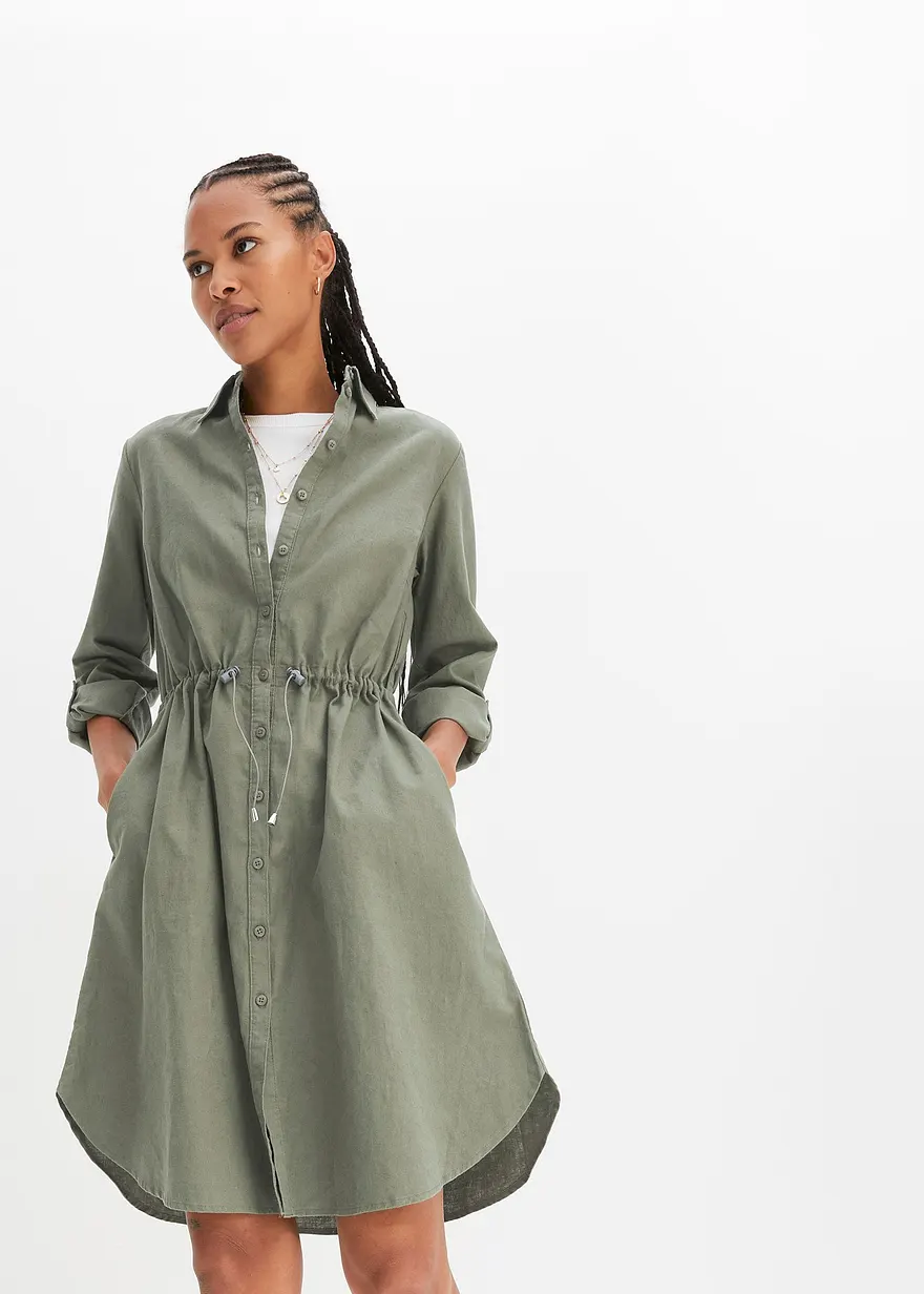 Hemdblusenkleid aus Leinen-Baumwoll-Mix