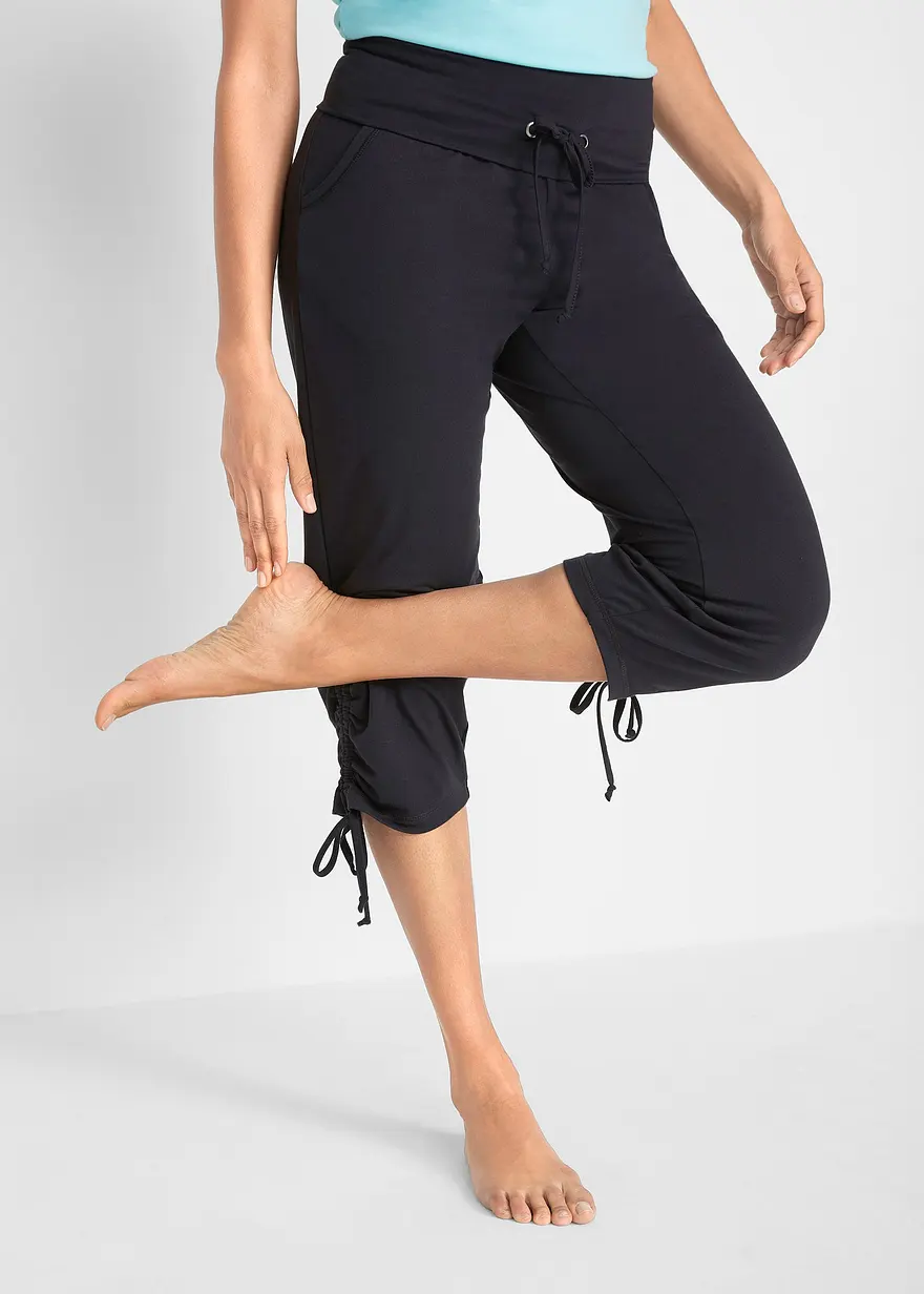 Capri-Hose mit Raffung aus Viskose-Mix
