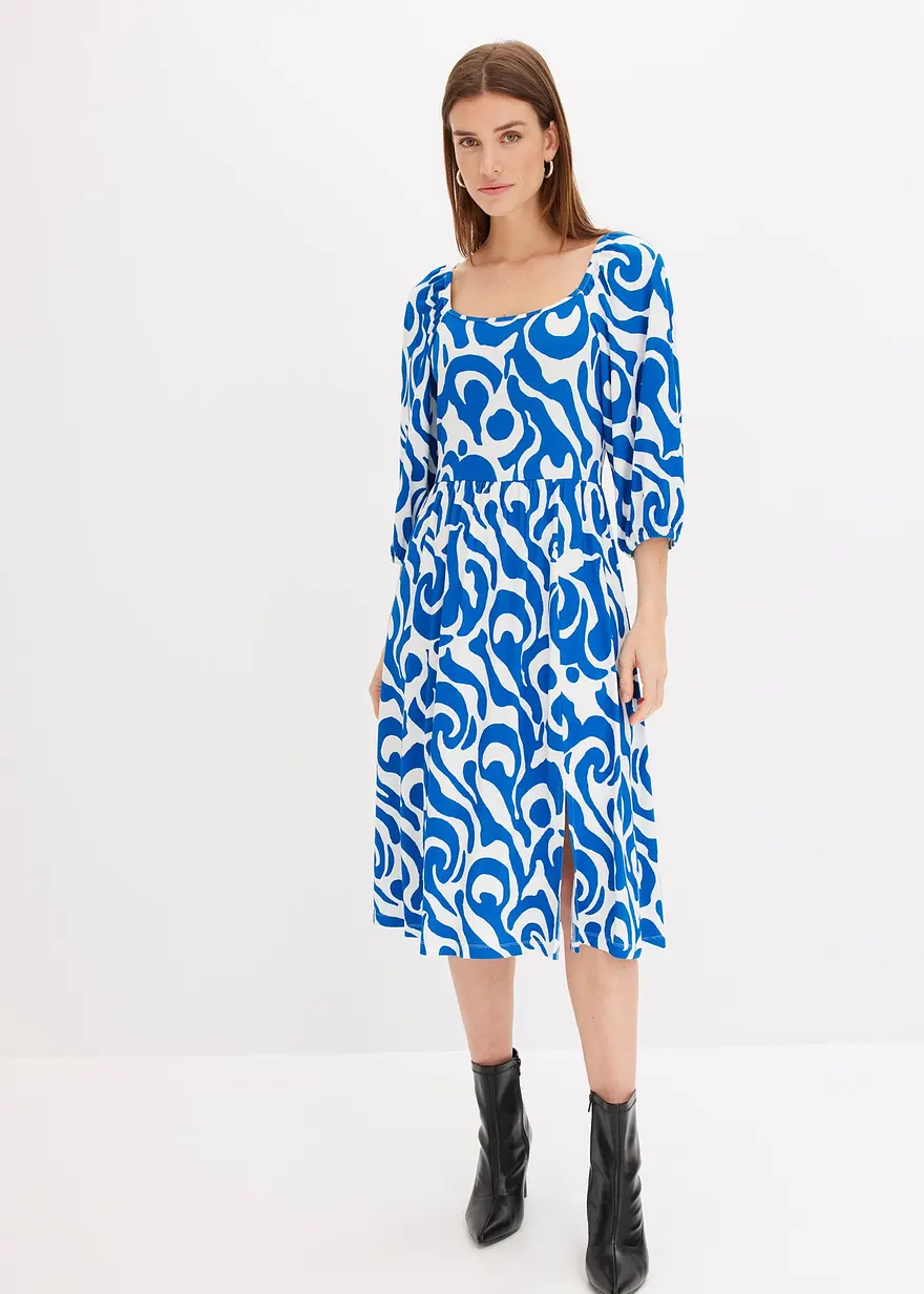 Jerseykleid mit Ballon-Ärmeln aus softem Viskose-Mix