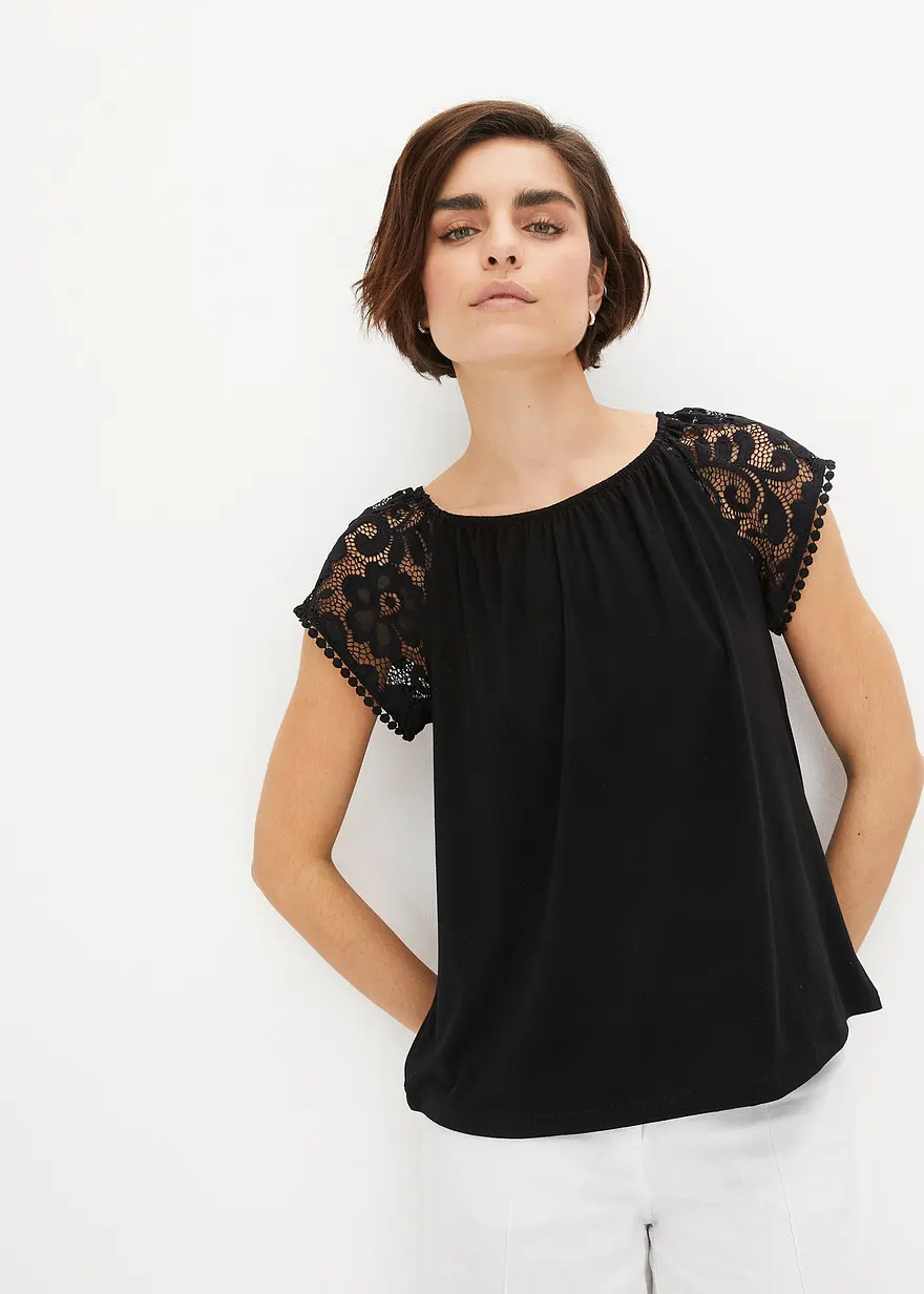 Shirt mit Spitzenärmeln
