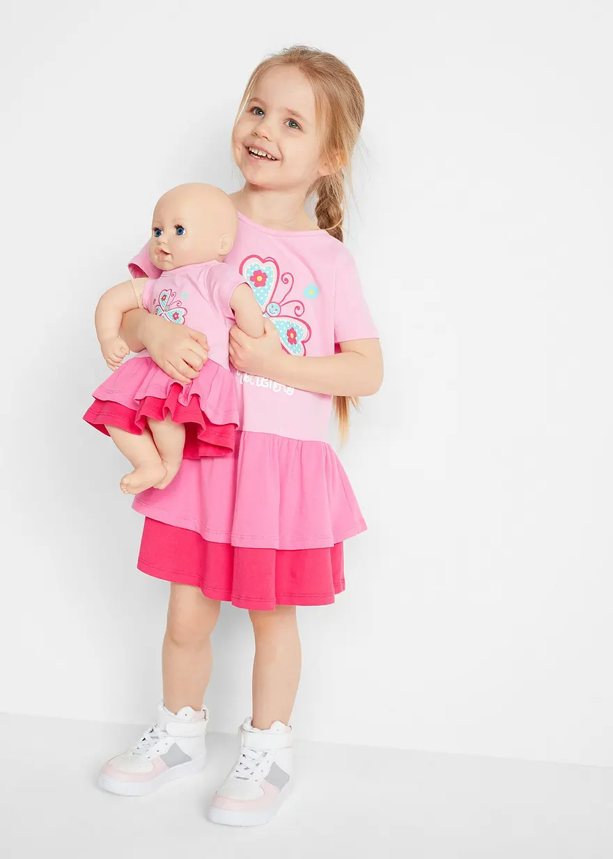 Shirtkleid und Puppenkleid (2-tlg.) aus reiner Bio-Baumwolle
