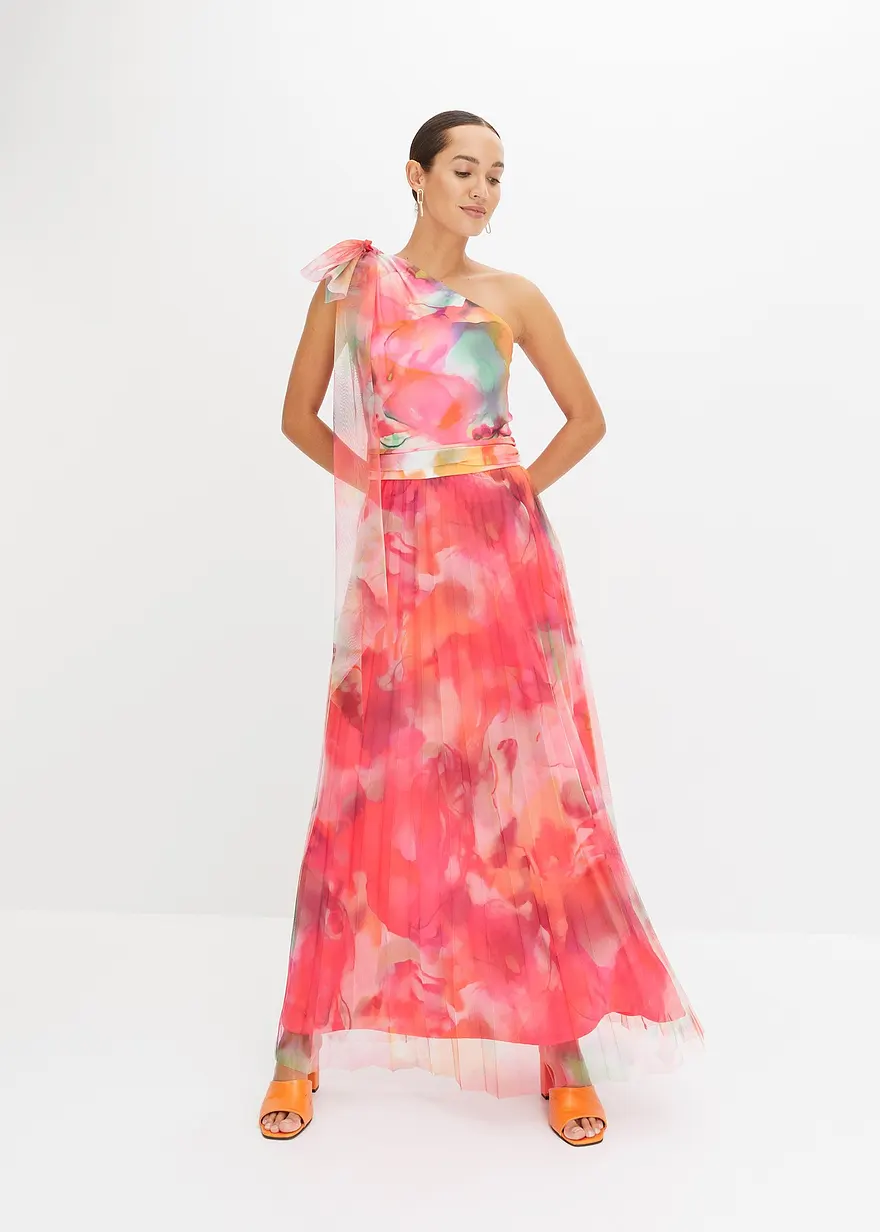 One-Shoulder-Kleid mit plissiertem Tüllrock
