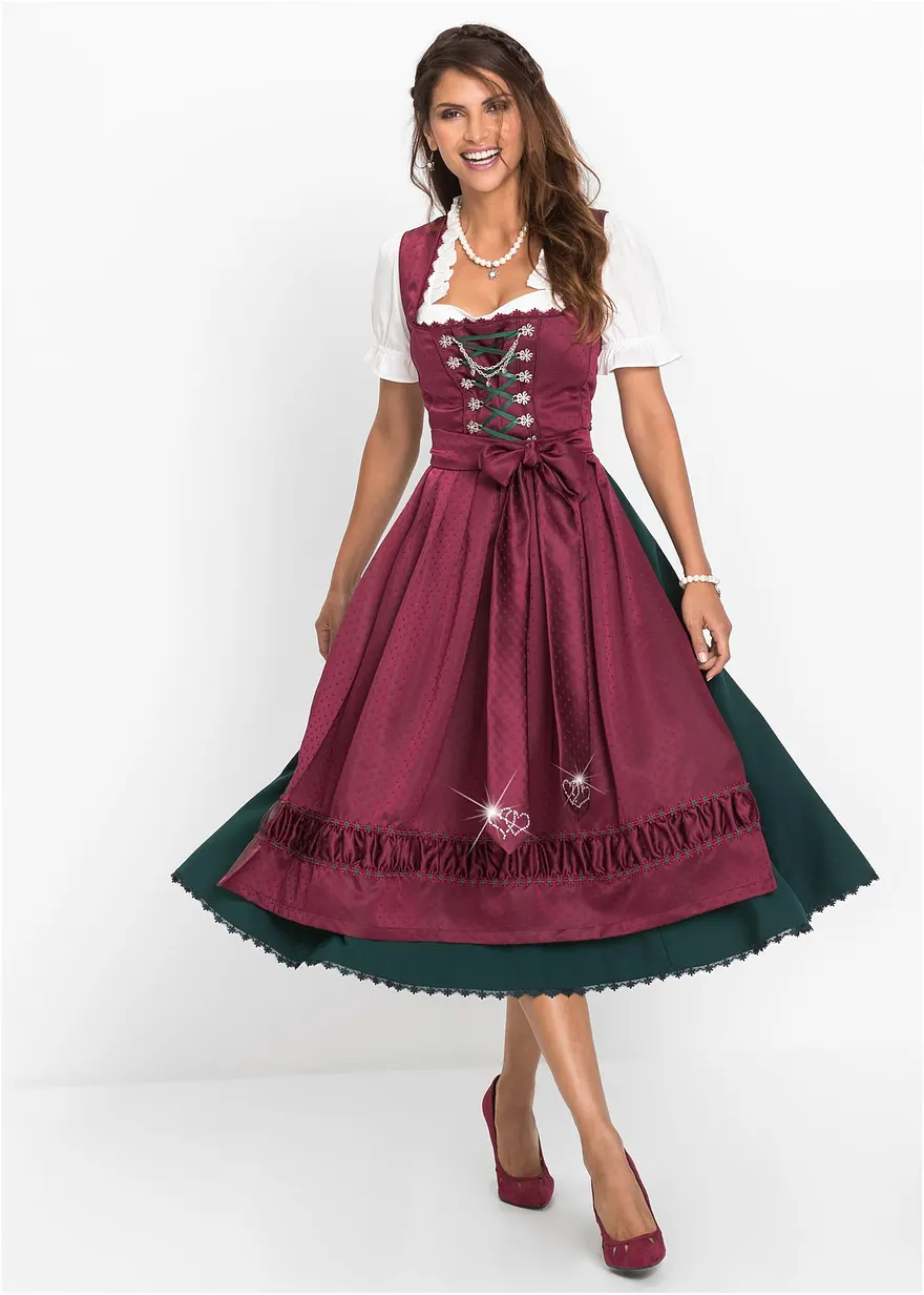 Dirndl mit bestickter Satin-Schürze (2-tlg.Set)