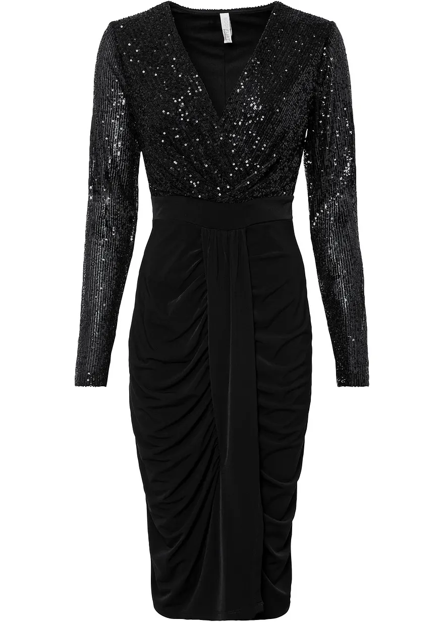 Jerseykleid mit Pailletten und Drapierung