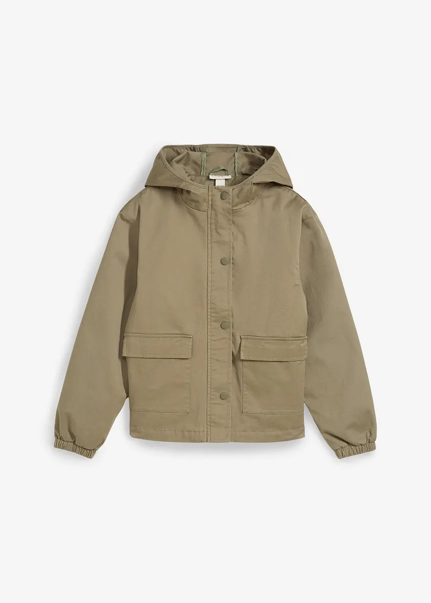 Twill-Jacke mit aufgesetzten Taschen und Kapuze