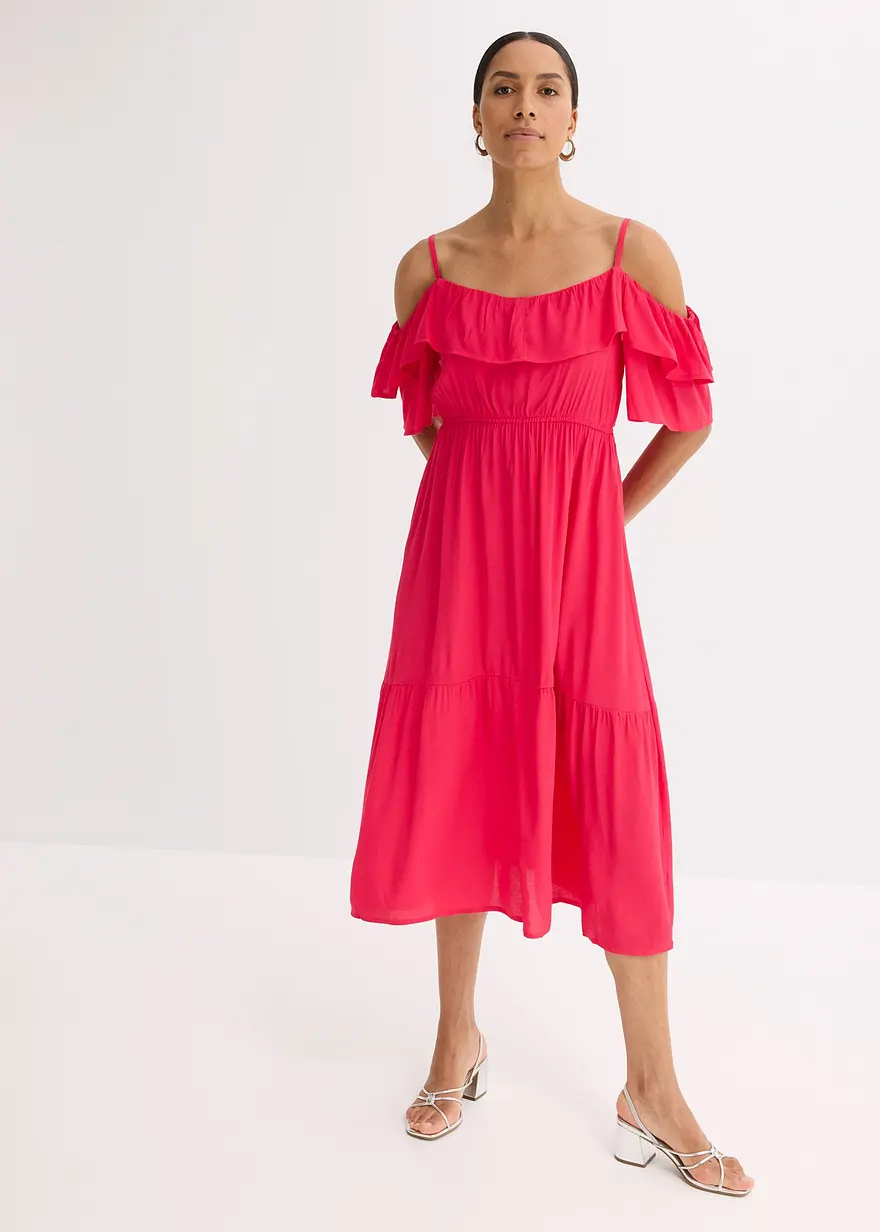 Kleid mit Volants aus strukturierter Viskose