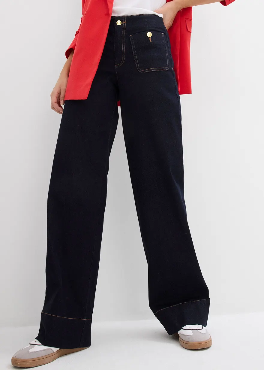 Wide Leg Jeans Mid Waist, Stretch