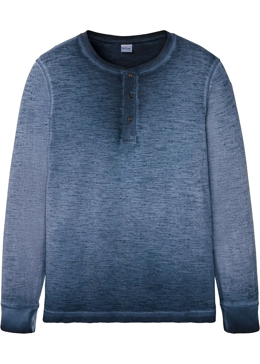 Henleyshirt aus Bio-Baumwolle in gewaschener Optik, Langarm