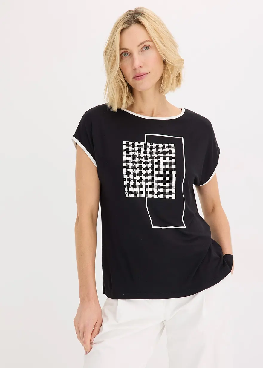 Shirt mit platziertem Druck und Kontrast Piping