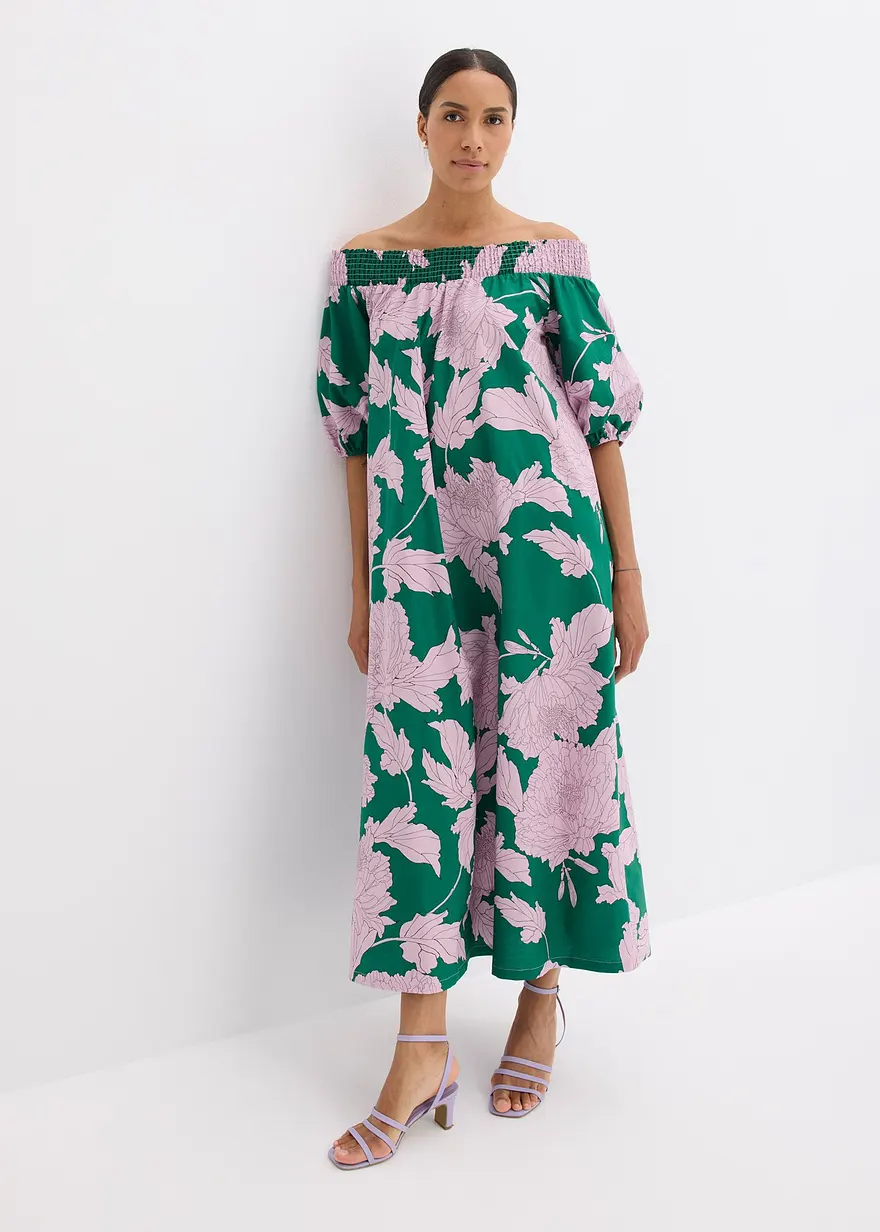 bedrucktes Carmen-Kleid aus reiner Baumwolle
