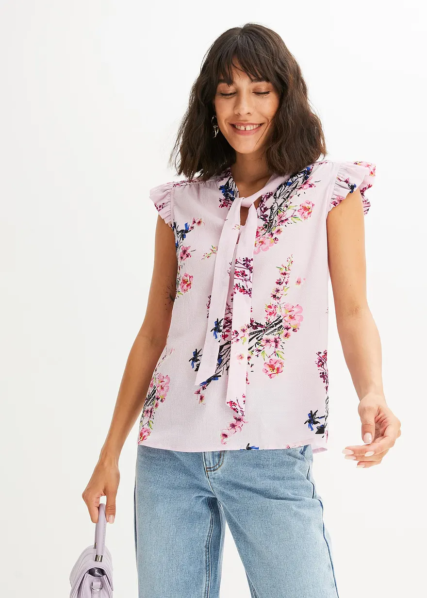 Schluppenbluse ohne Arm mit Print