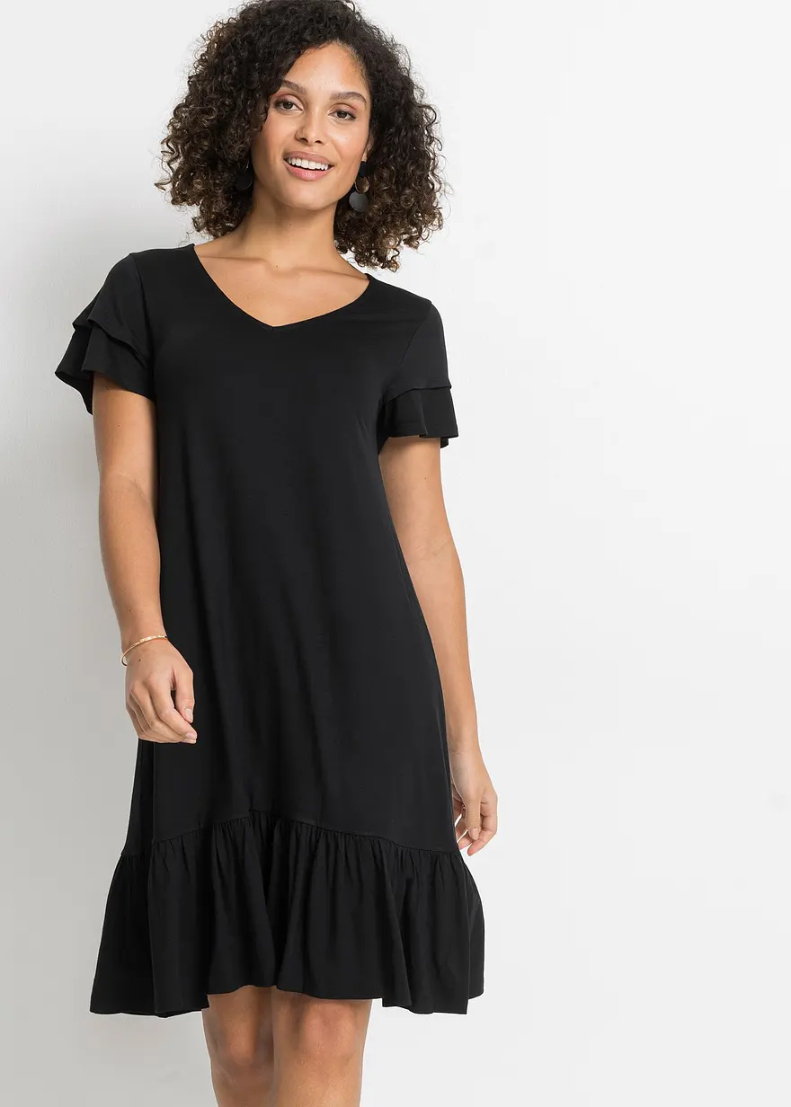 Jerseykleid mit Volant aus Viskose-Mix