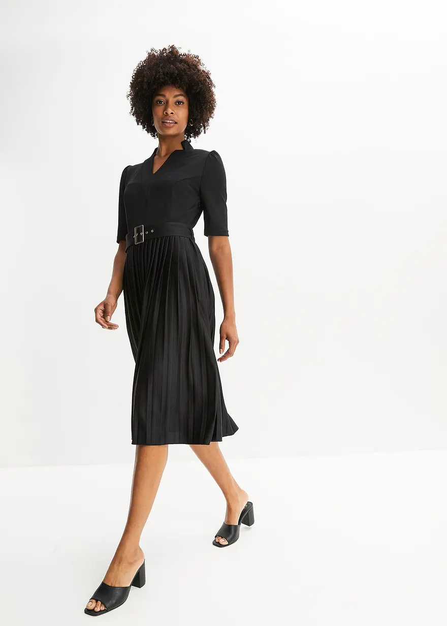 Jersey-Midikleid, Plissee-Rock