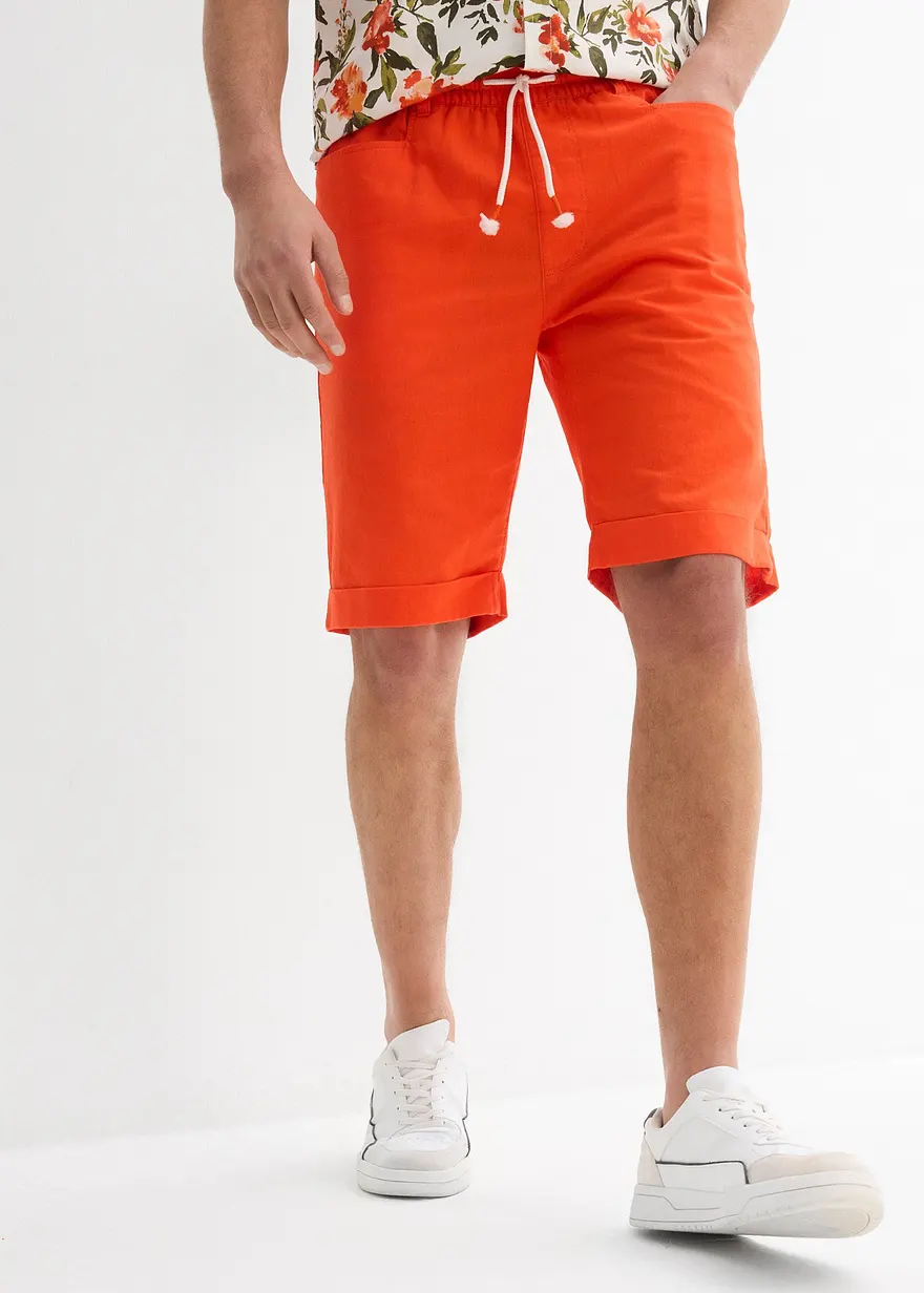 Regular Fit Schlupf-Bermuda aus Leinen-Mix